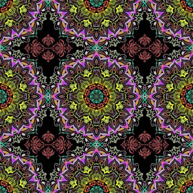 Ikat damaske desensiz arkaplan fayansı. Vektör illüstrasyonu.