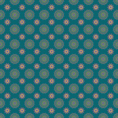 Soyut süs eşyasıyla kusursuz bir model. Yeşil, mavi ve gri doku.