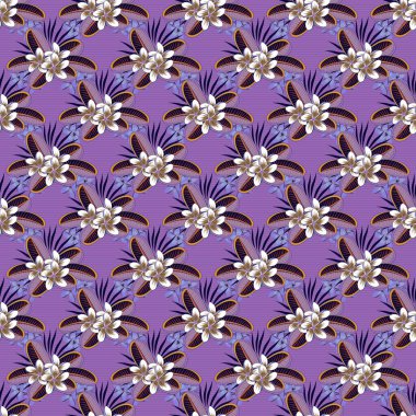 Mavi, mor ve mor renklerde vektörsüz desen. Güzel suluboya çiçekleri, parlak tablolar çiçek desenlerine ilham kaynağı oldu..
