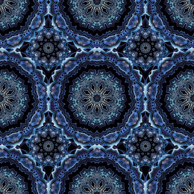 Kesik kağıt dantel dokusu, vektör tül arka plan, mor ve mavi renklerde girintisiz desen. Vektör illüstrasyonu.