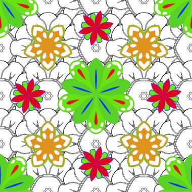 Gri, yeşil ve sarı ızgaralı kusursuz desen. Vintage süsün vektör kare bileşimi.