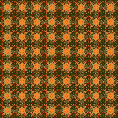 Turuncu, gri ve yeşil renkli pek çok küçük sevimli çiçeğin kusursuz deseni. Oldukça dandik bir çiçek izi - kusursuz bir arkaplan.