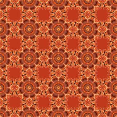 Zarif vektör klasik kusursuz desen. Pembe, turuncu ve kırmızı renklerde tekrarlayan elementlerle kusursuz soyut süs..