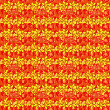 Aloha Hawaii, Luau Party davetiyesi kırmızı, sarı ve turuncu çiçekli. Aloha T-Shirt tasarımı. Vektör kusursuz desen. Poster, broşür ve sunum için en iyi yaratıcı tasarım.