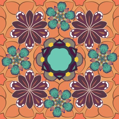 Bahar mahsulü çiçekli arka plan. Kahverengi, yeşil ve turuncu renkli şirin çiçeklerle kusursuz desen. Güzel vektör dokusu.