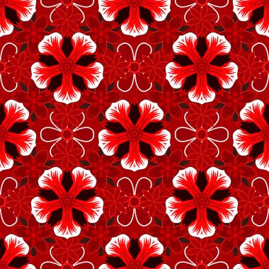 Ikat damaske desensiz arka plan kiremit kırmızı, pembe ve siyah renkler.