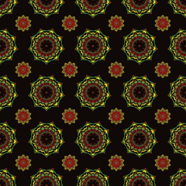 Sarı, yeşil ve siyah geometrik dikişsiz desen. Soyut vektör elementleriyle lüks karışık desen.