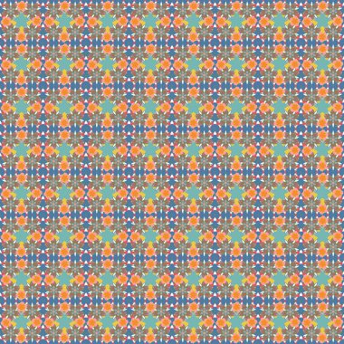 Kahverengi, mavi ve yeşil renklerdeki elementlerin kusursuz görüntüsü. Vektör çizimi. Duvar kağıdı, sunum, tasarım, baskı veya tekstil için iyi desen.