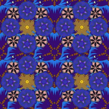 Zarif vektör klasik kusursuz desen. Güzel iz. Mavi, mor ve gri tekrarlayan elementlerle kusursuz soyut doku.