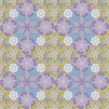 Çiçeksiz desen mavi, bej ve sarı renklerde.