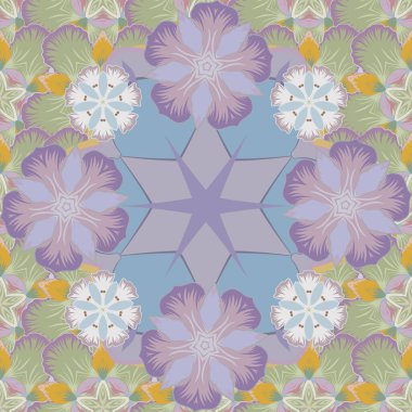 Sarı, mavi ve bej renklerde vektörsüz desen. Güzel suluboya çiçekler, parlak tablolar ilham verici çiçek desenleri..