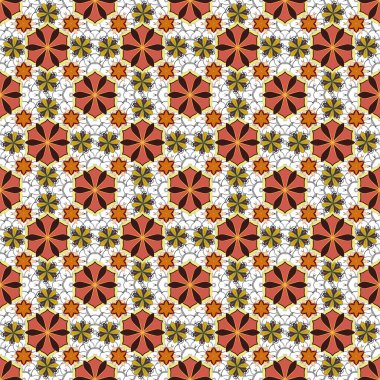 Gri, turuncu ve sarı parlak süsler, lamasyon desensiz, soyut şekiller. Vektör illüstrasyonu.