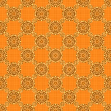Turuncu, siyah ve sarı renklerde kusursuz soyut kabile deseni. Vektör çizimi. El yapımı etnik doku, hayal gücünün uçuşu..