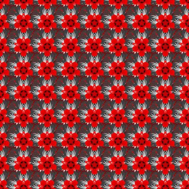 Viktorya tarzı elementler. Davetiyeler için dekorasyon dekorasyonu, tebrik kartları, kırmızı, kahverengi ve gri renkli teşekkür mesajı. Vektör açgözlülüğü ve tasarım için kusursuz desen.