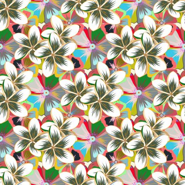 Vektör çizimi. Mavi ve yeşil renkli çiçek motifleri ile soyut zarafet kusursuz desen.