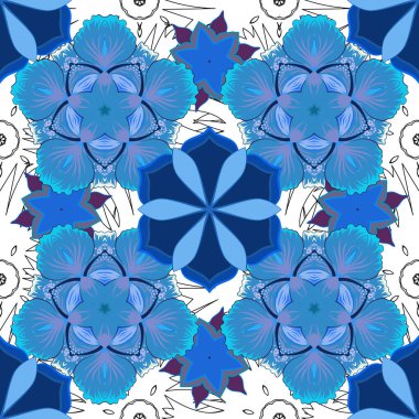 Vektör doğu tarzı arabesk. Gri ve mavi elementlerle kusursuz desen, bukleler ve süsler.