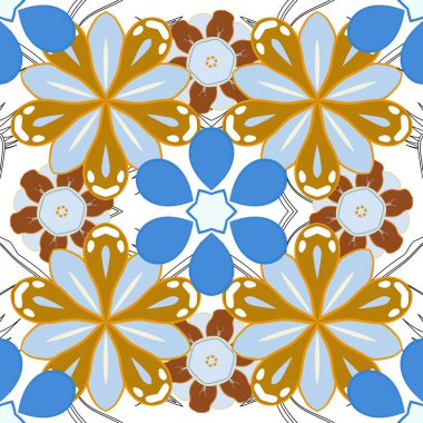 Art deco tarzı. Vektör çizimi. Parlak mavi, sarı ve turuncu arka plan. Puantiye, konfeti. bstrakt geometrik modern elementlerle kusursuz desen.