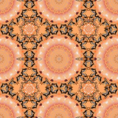 Turuncu, kahverengi ve pembe renkli vektör kış çizimi. Örtü, poster, tişört ya da kumaş şablonu. El çizimi soyut kar taneleri pürüzsüz.