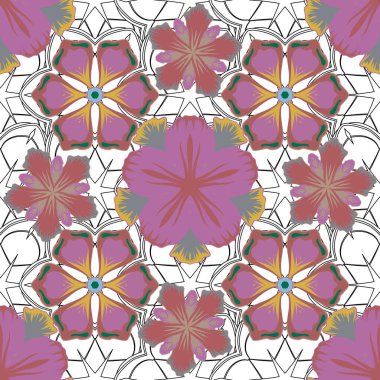 Kış kar tasarımı duvar kağıdı. Vektör çizimi. Sembol bayramı, yeni yıl 2020 kutlaması. Noel aromalı kar taneleri pürüzsüz desenlidir. Mavi, bej ve pembe kar taneleri.