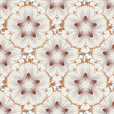 Kart, davetiye, düğün, ambalaj kağıdı için el çizimi vektör deseni. Kahverengi, turuncu ve bej renkli simli çizgiler, zikzaklı semboller, dalgalı çizgiler, pürüzsüz desenler..