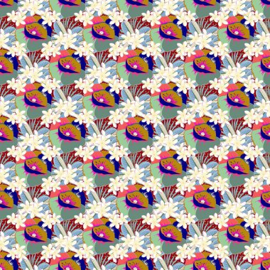 Motley pürüzsüz desen. Soyut çiçek arkaplanı. Mavi ve yeşil küçük çiçekli güzel çiçek deseni.