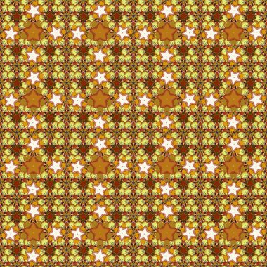 Kumaş, tekstil, iç dekorasyon sarı, turuncu ve kahverengi. El yapımı raster çizimi. Vintage dikişsiz desen.