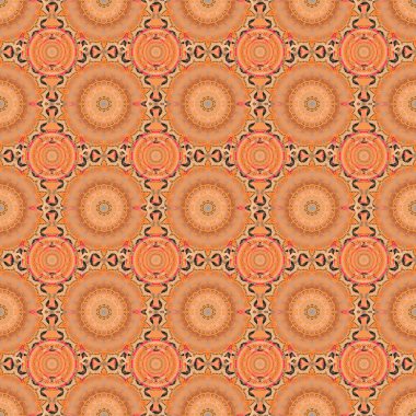 Kahverengi, bej ve turuncu renklerde süslü konuşmalar. Vektörsüz damaske deseni, klasik duvar kağıdı, arkaplan.