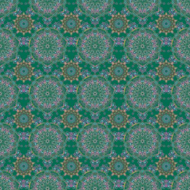 Vektör çizimi. Damask, yeşil, mavi ve gri renklerle renksiz çiçek arkaplan deseni.