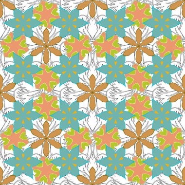 Mavi, sarı ve yeşil renklerde kusursuz vektör deseni. Çiçek arka planı.