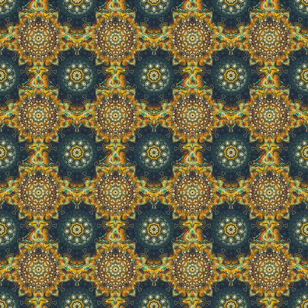 Ikat Damasco Sin Costuras Azulejo Fondo Amarillo Gris Verde Colores — Vector de stock