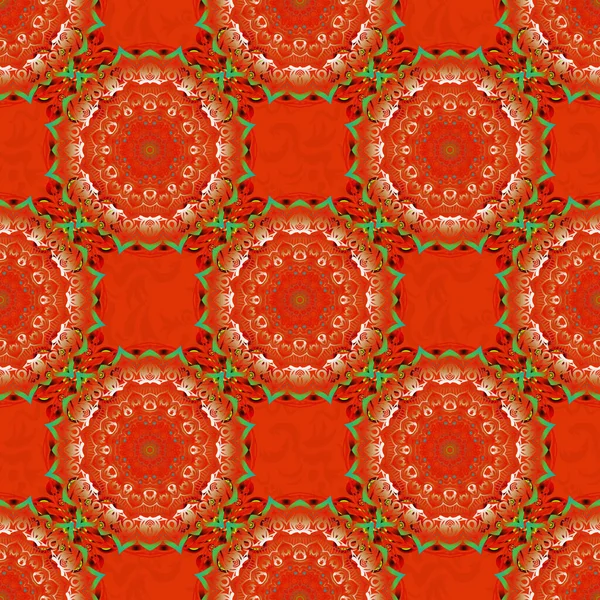 Motif Rouge Jaune Orange Croquis Vintage Élégant Vecteur Rétro Motif — Image vectorielle