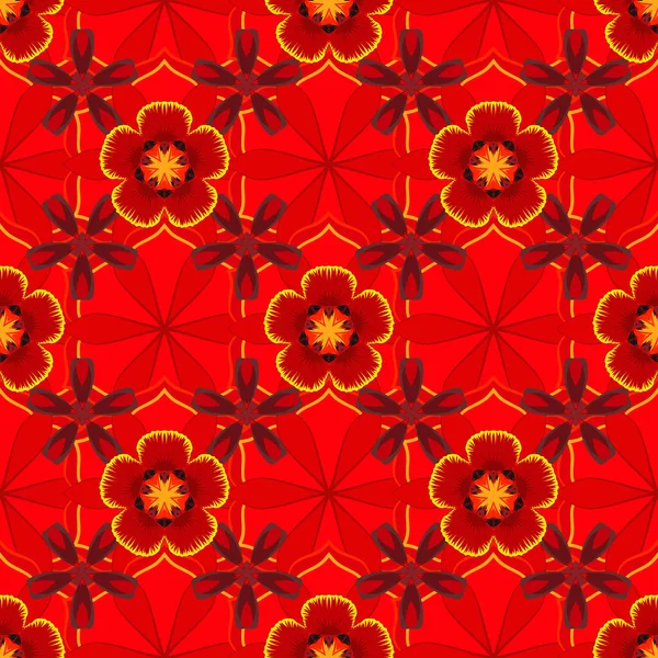 Бесшовный Рисунок Мозаики Красном Оранжевом Желтом Цветах Векторное Винтажное Дамасское — стоковый вектор