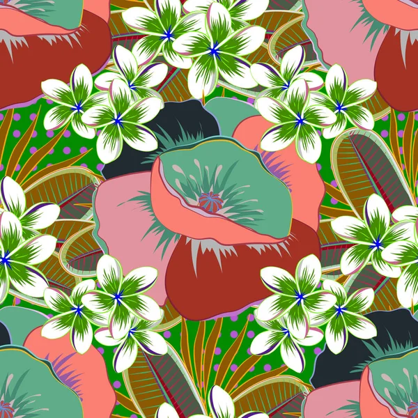 Imprimé Floral Mignon Abstrait Aux Couleurs Bleu Rose Vert Illustration — Image vectorielle