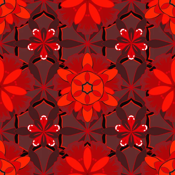 Ilustração Vetorial Padrão Sem Costura Floral Étnico Cores Preto Vermelho — Vetor de Stock