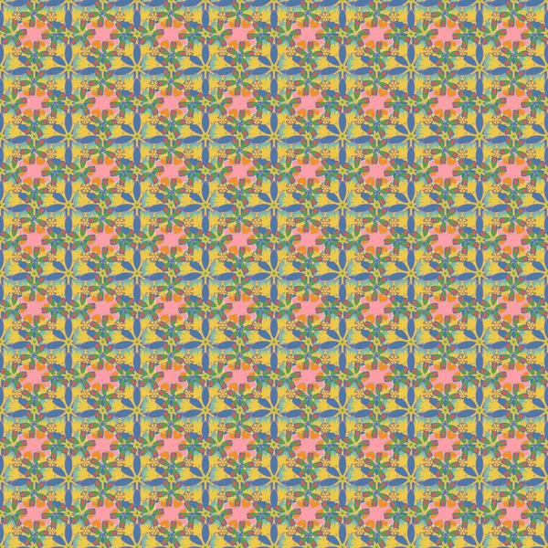 Nahtloses Muster Mit Niedlichen Blumen Grünen Gelben Und Blauen Farben — Stockvektor