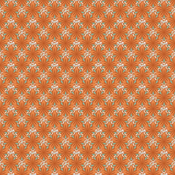 ベクトルイラスト 手のシームレスなパターンは オレンジとベージュの色で多くの小さな花を描きました — ストックベクタ