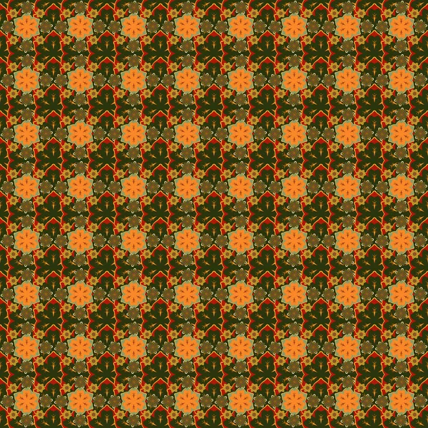 Seamless Pattern Many Small Cute Flowers Orange Gray Green Colors — Stock Vector