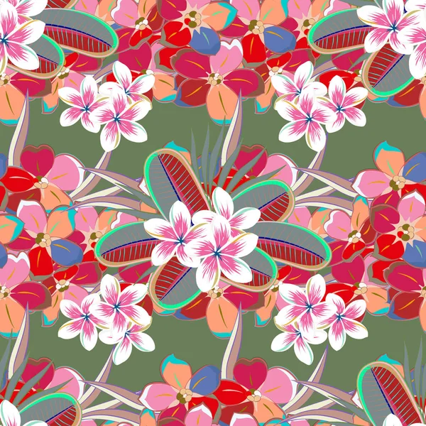 Lindo Vector Fondo Adorno Geométrico Hojas Patrón Floral Abstracto Sin — Vector de stock