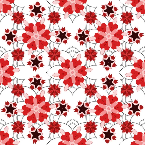 Motif Vectoriel Oriental Sans Couture Avec Arabesques Éléments Roses Rouges — Image vectorielle