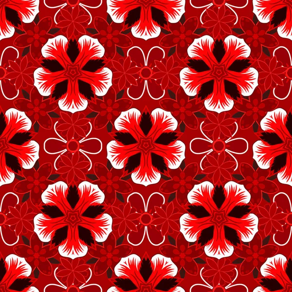 Ikat Damasco Sin Costuras Azulejo Fondo Rojo Rosa Negro Colores — Vector de stock