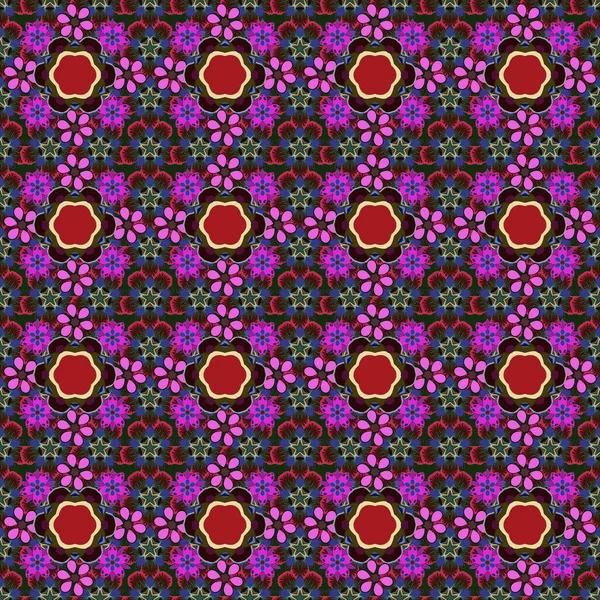Vektorillustration Sömlös Blommönster Med Stiliserade Blommor Violetta Blå Och Bruna — Stock vektor