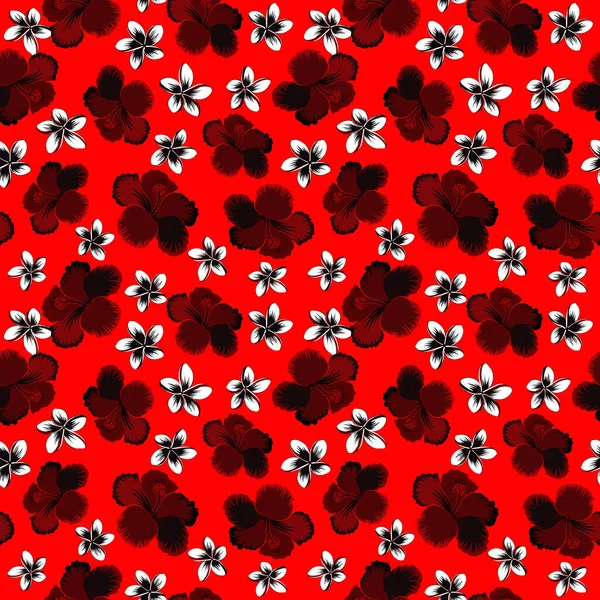 Nahtloses Exotisches Muster Mit Roten Schwarzen Und Rosa Tropischen Blüten — Stockvektor