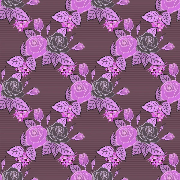Цветки Бутоны Розового Коричневого Фиолетового Цветов Винтажный Стиль Акварельный Рисунок — стоковый вектор