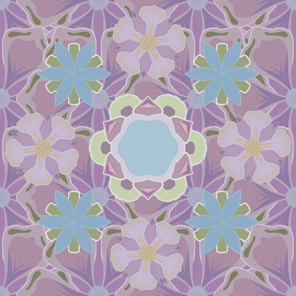 Handgezeichnetes Nahtloses Muster Vector Paisley Blumenmuster Viele Blumen Blauen Braunen — Stockvektor