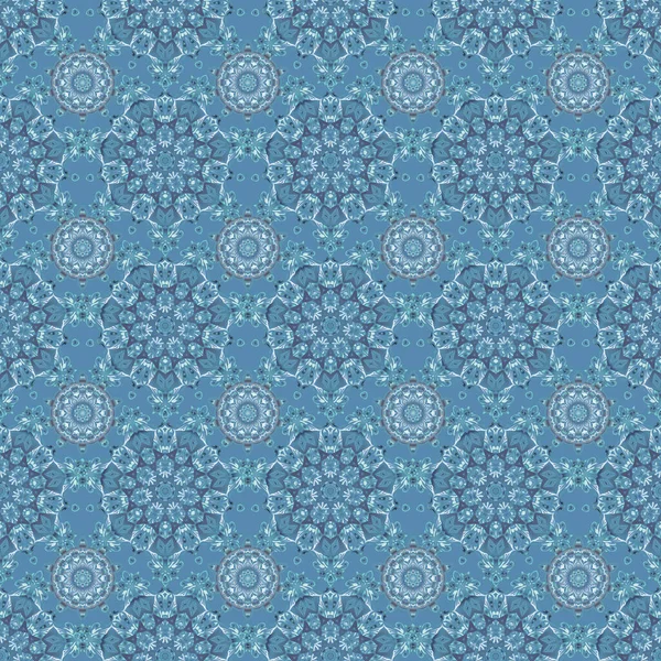 Patrón Fondo Floral Sin Costuras Damasco Colores Azules Ilustración Vectorial — Vector de stock