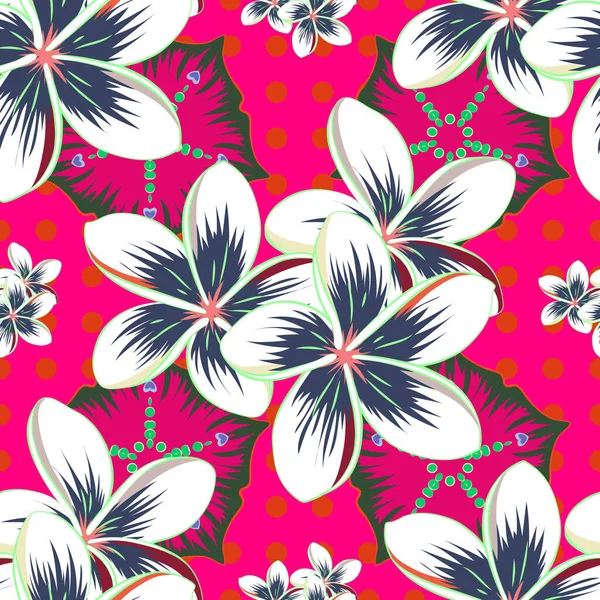 Motif Floral Sans Couture Fleurs Plumeria Mignon Sur Fond Magenta — Image vectorielle