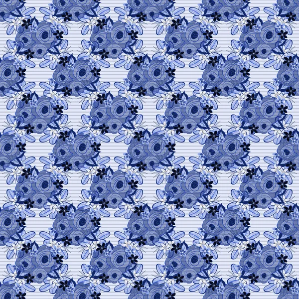 Tendance Sans Couture Floral Ditsy Impression Violet Bleu Couleurs — Image vectorielle