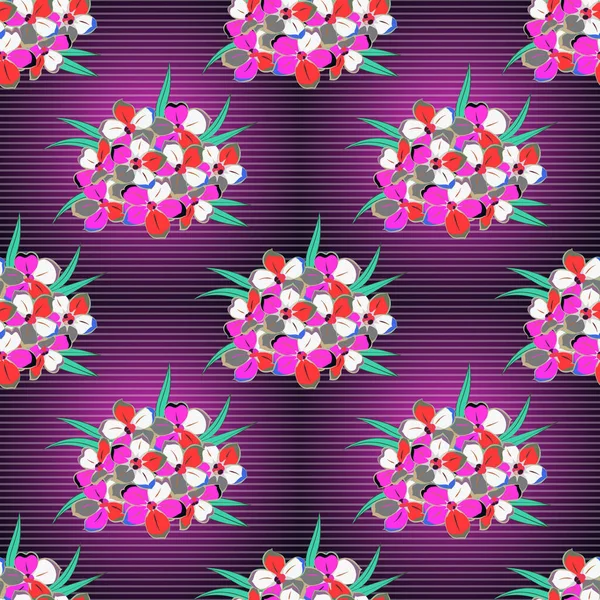 Traditionelle Indische Florale Nahtlose Muster Mit Kunterbunten Primeln Violetten Braunen — Stockvektor