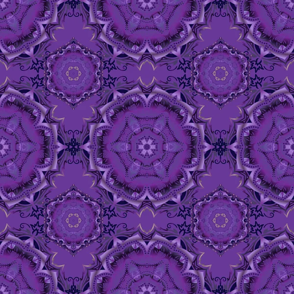 Ikat Damasco Sin Costuras Azulejo Fondo Púrpura Azul Violeta Colores — Vector de stock