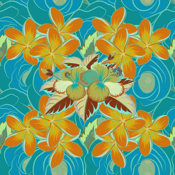 Племенное Искусство Принт Винтажный Оранжевый Синий Зеленый Цветочный Фон Абстрактный — стоковый вектор